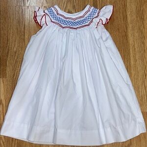 The Beaufort Bonnet Company White Dress with Red and Blue Accents